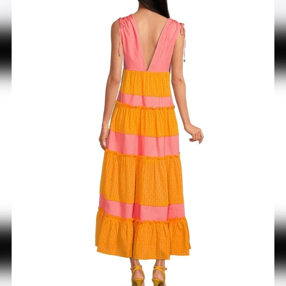 LDT colorblock v neck tiered maxi dress - Picture 4 of 5